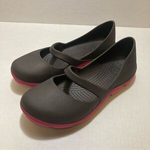 Crocs Women's Mary Jane Sport Duet Brown Pink Slip On Comfort Shoes Sz 7 GUC
